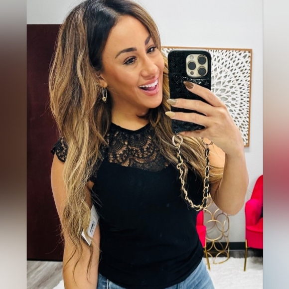 Like Love Tops - NWOT Black Floral Lace Sleeve Top